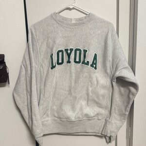 Champion Loyola Crewneck Sweatshirt in Light Gray with Green Lettering